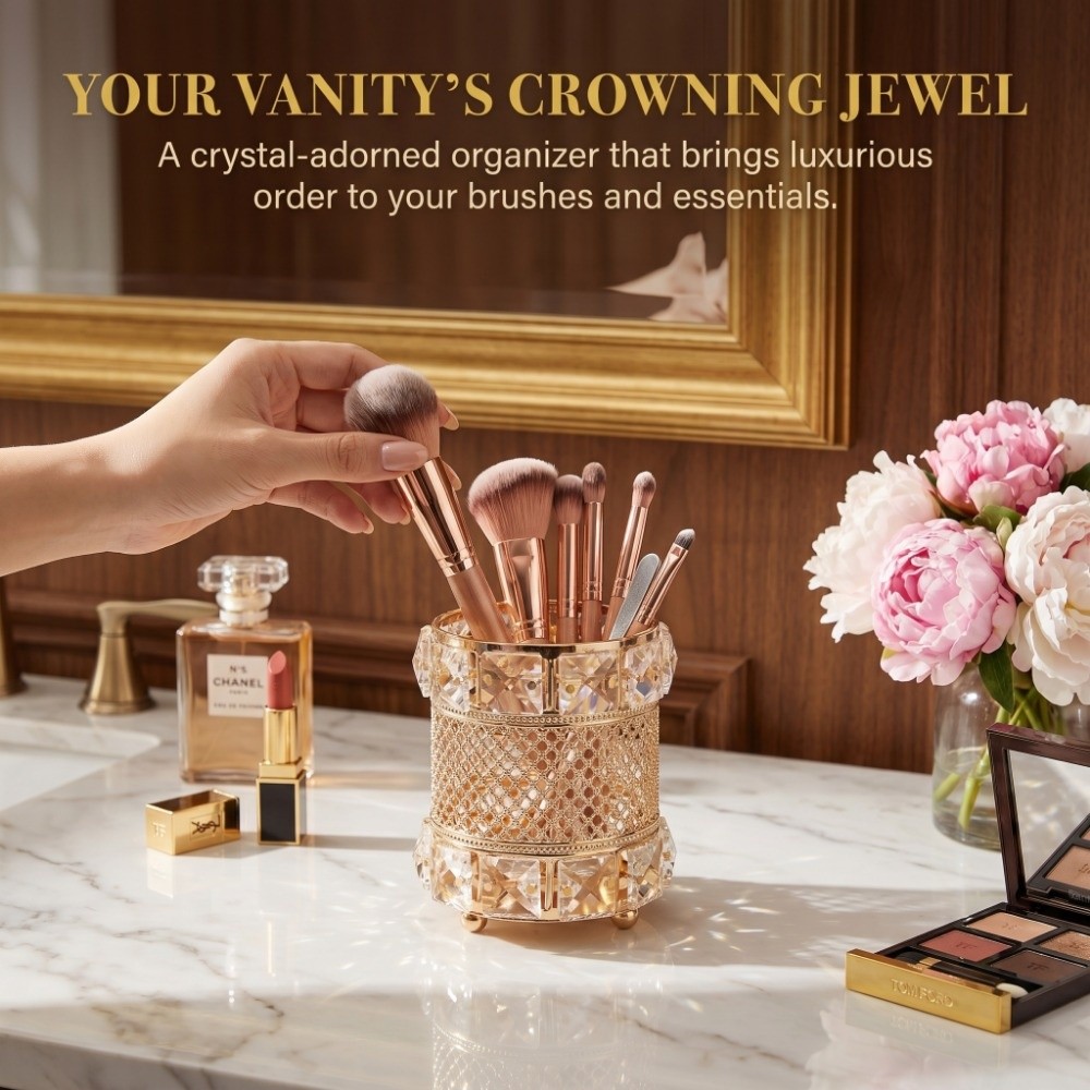Gold Makeup Brush Holder Organ - Luxury Skincare And Makeup Brands recension och pris